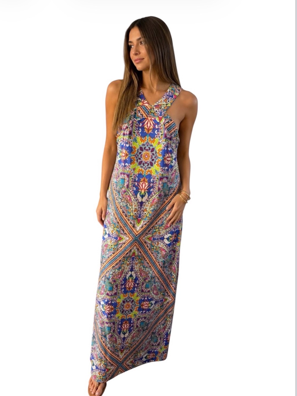 Cupio Boho Vacation Retro Look Halter Maxi Dress